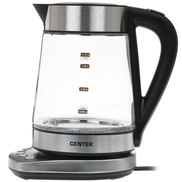 1. Чайник Centek CT-0060 Dubai, 1.7л 2200Вт, стенд с 4 темп. режимами, LED-подсветка, отделка нерж.
