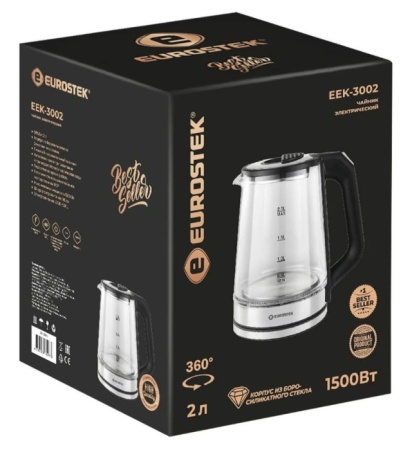 3. Чайник EUROSTEK ЕЕК-3002 2.0л,1,5кВт,стекло