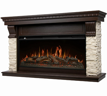 Портал FireLight Torro 30S камень молочный, шпон темный дуб